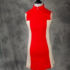 Vtg 60s 70s mini dress red white